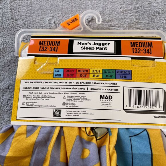 The Simpsons Jogger Pajama Sleep Pants Yellow Soft Stretchy Mens Medium 32 34 - Picture 4 of 5